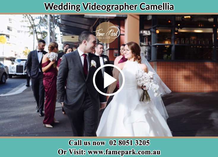 Bride and Groom looking at each other at pathway Camellia NSW 2124