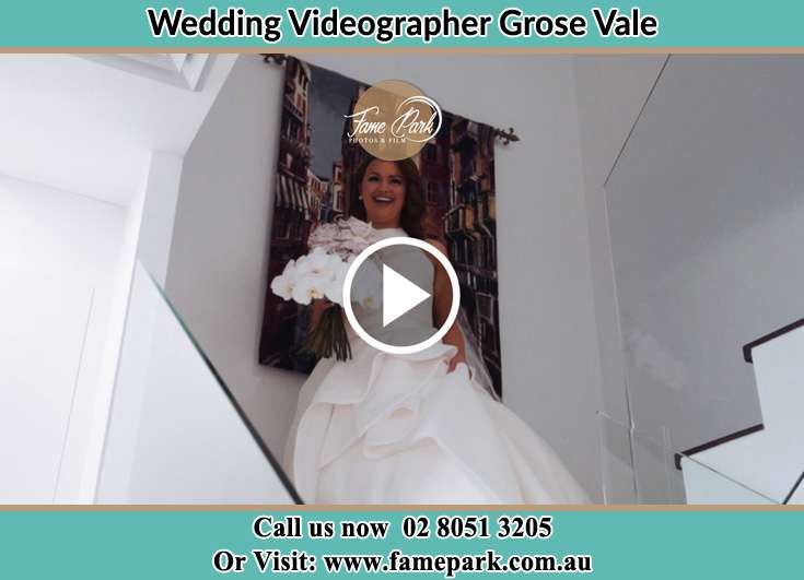 Bride walking down the staircase Grose Vale NSW 2753