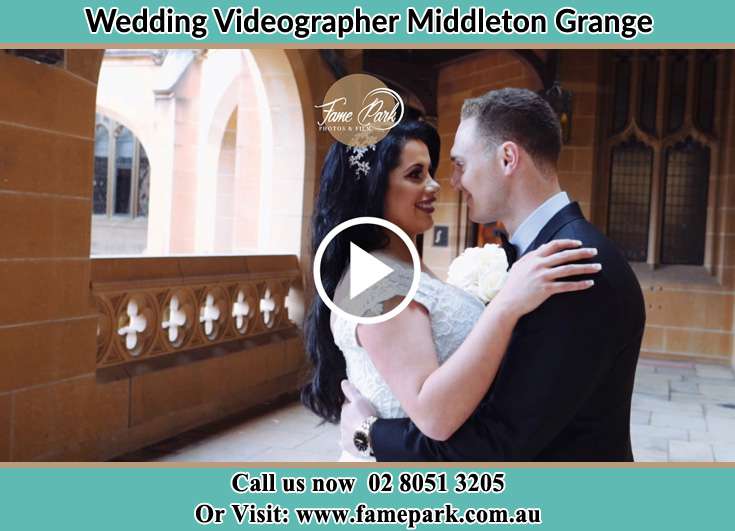 Bride and Groom looking at each other at the church hallway Middleton Grange NSW 2171